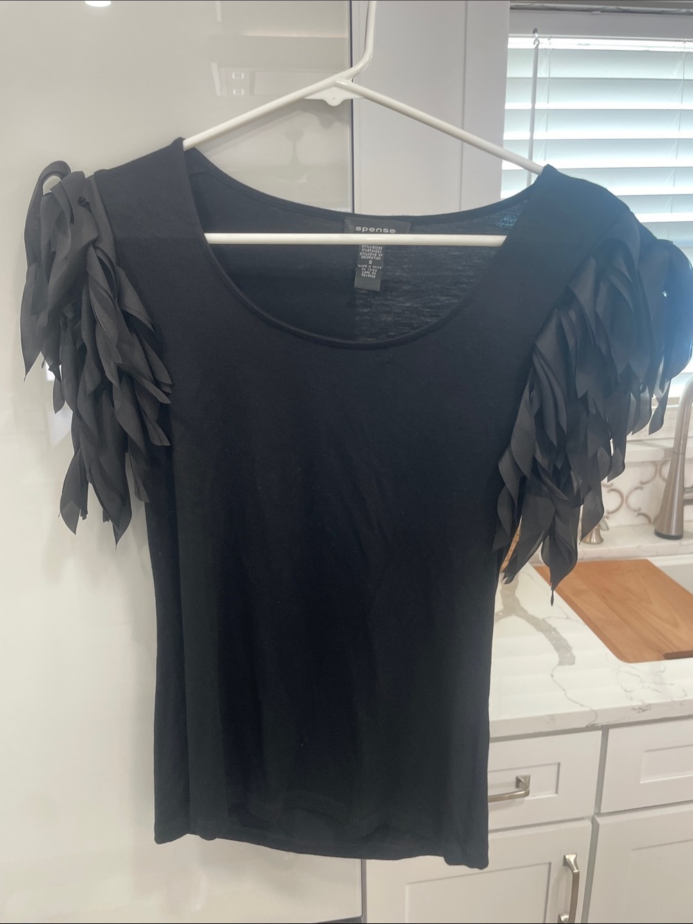 Spense Black Scoop Neck Top with Layered Petal Sleeves